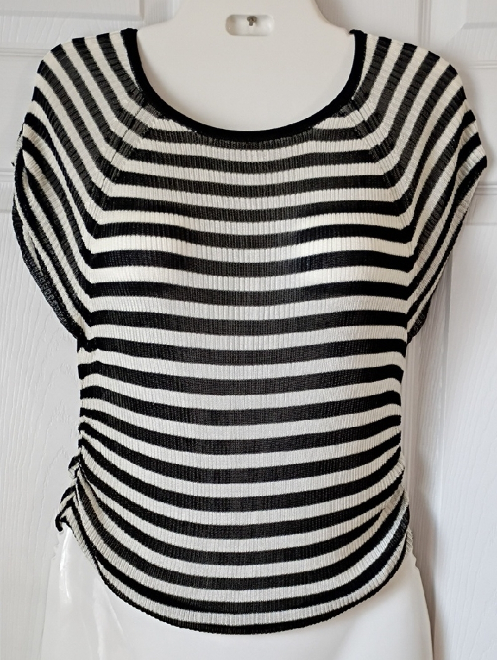 Free People Black and White Striped Short Sleeve Knit Top Sz Small